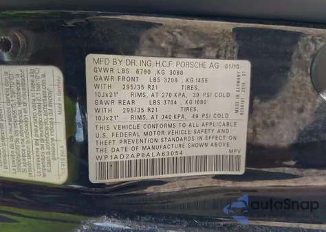 2010 Porsche Cayenne Gts from USA, damaged, VIN WP1AD2AP8ALA63054